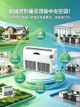 自建房别砸吊顶装中央空调！明装风机盘管一套搞定冬暖夏凉，成本省70%